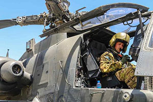 Army Helicopter Pilot in Helicopter Cockpit