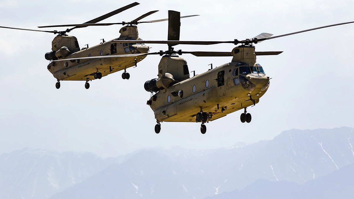 Boeing CH-47 Chinooks Taking Off