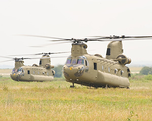 Boeing CH-47 Chinooks Taking Off